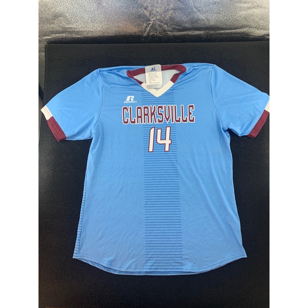 Russell Athletic Clarksville Soccer Jersey Shirt Size L Blue White Youth 14